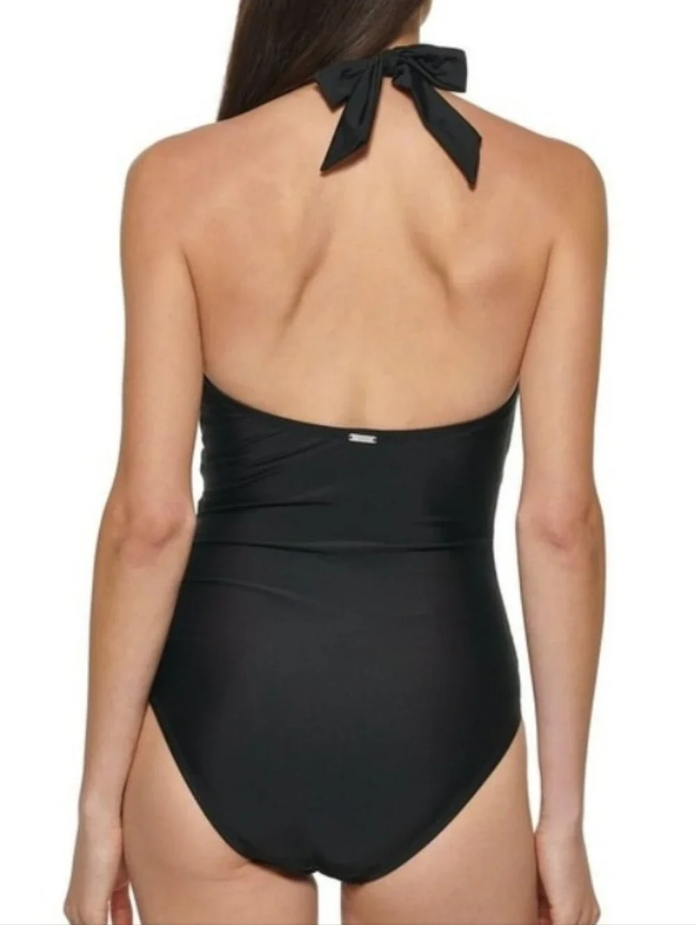DKNY LADIES HALTER TIE SHIRRED ONE PIECE SWIMSUIT BLACK XXL NWT - Picture 5 of 5